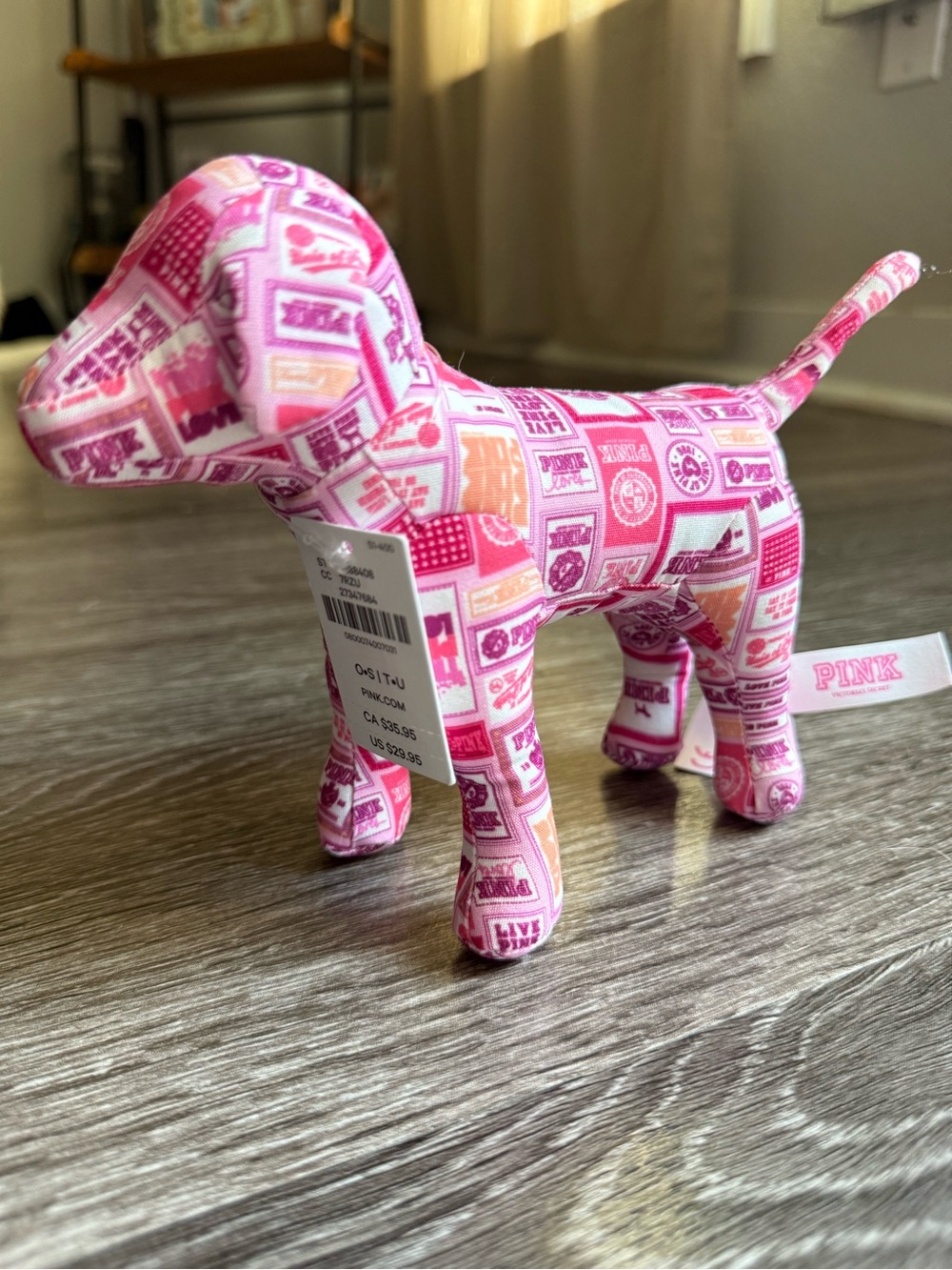 PINK Victoria's Secret Pink Pattern Plush Dog Figurine Toy
